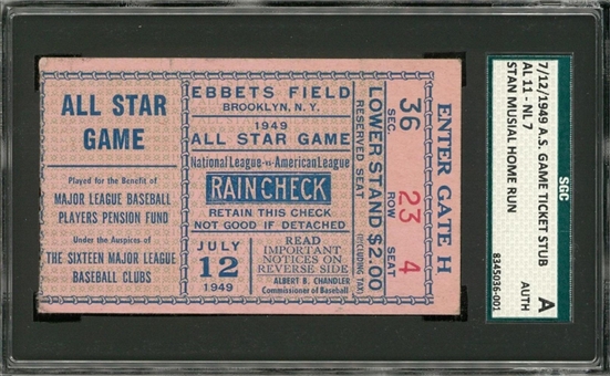1949 All Star Game Ticket Stub (SGC Auth)